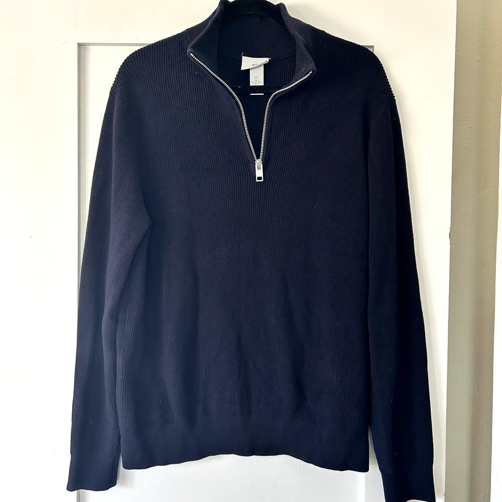 H&M men's slim fit 1/2 zip navy sweater